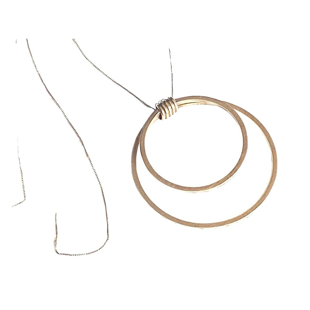 VINTAGE 14K YELLOW GOLD LARGE DOUBLE CIRCLE PENDANT NECKLACE 585 12.29g No Scrap